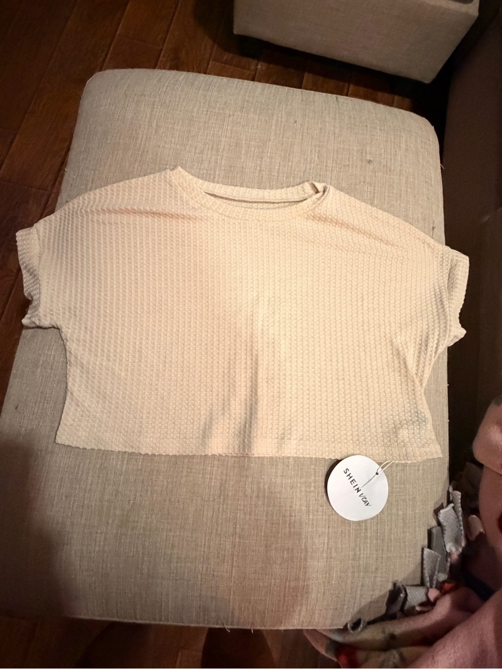 SHEIN Cream Textured Boxy Cropped Tee